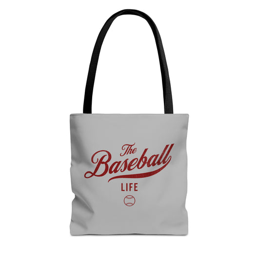 The Baseball Life Tote Bag_Gray w Maroon Print