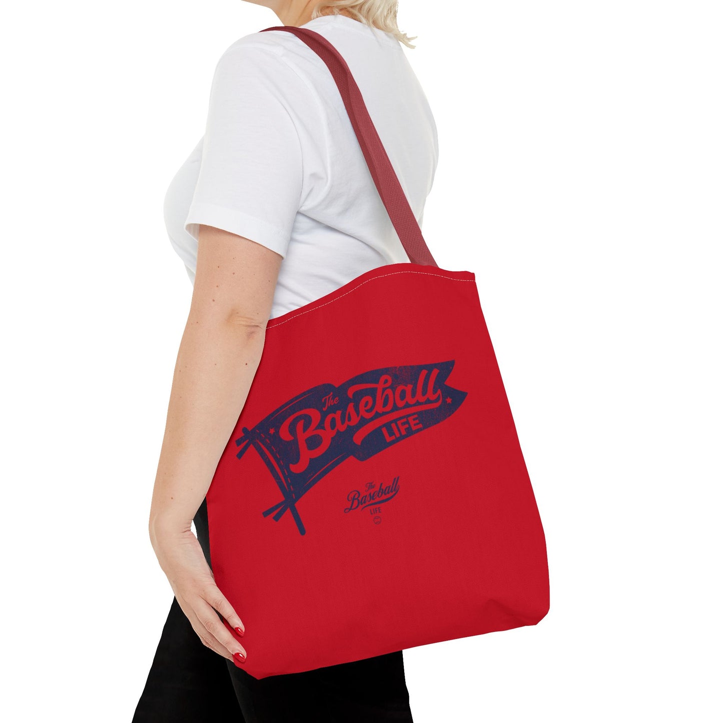 Vintage Pennant Tote Bag_Navy Print on Red