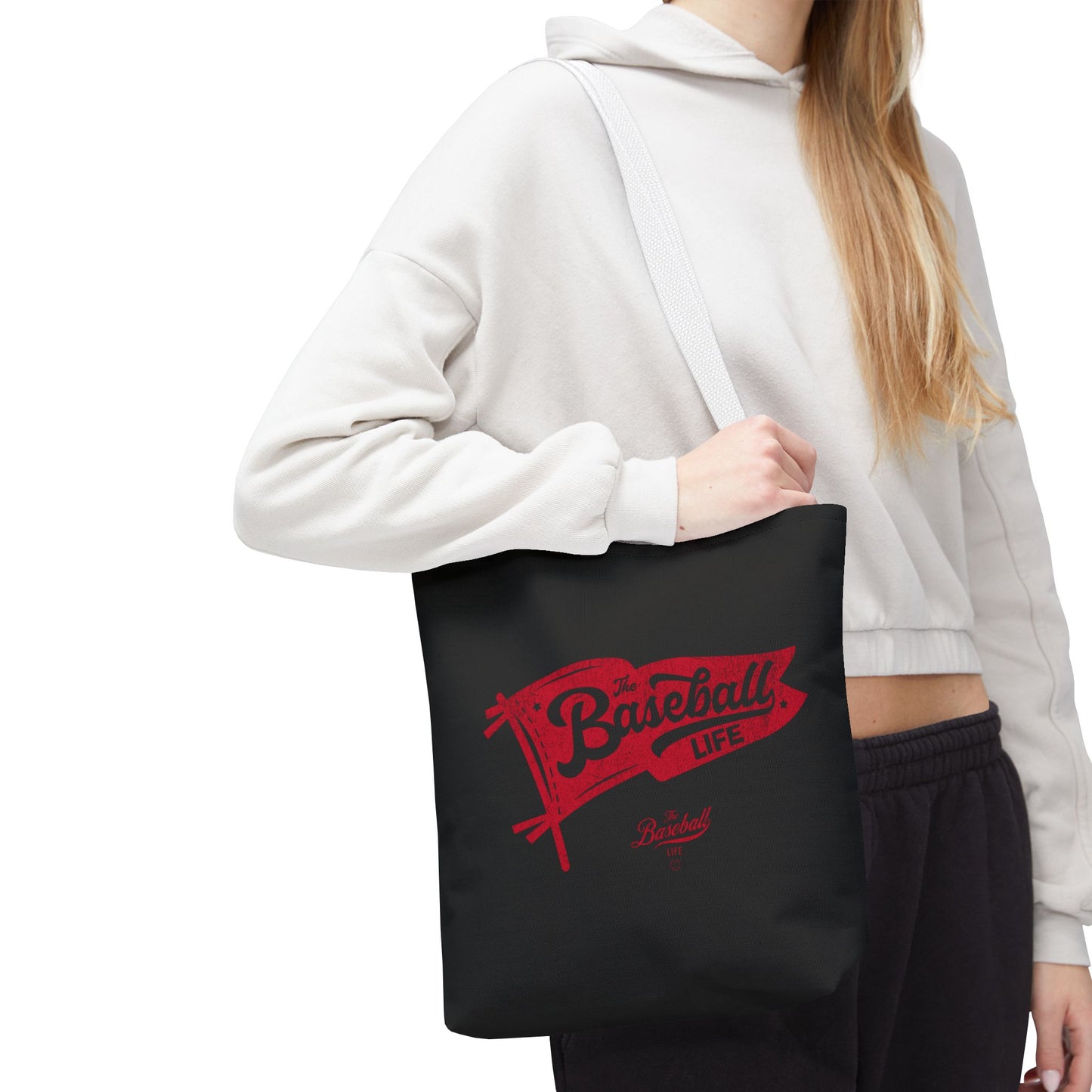 Vintage Pennant Tote Bag_Red Print on Black