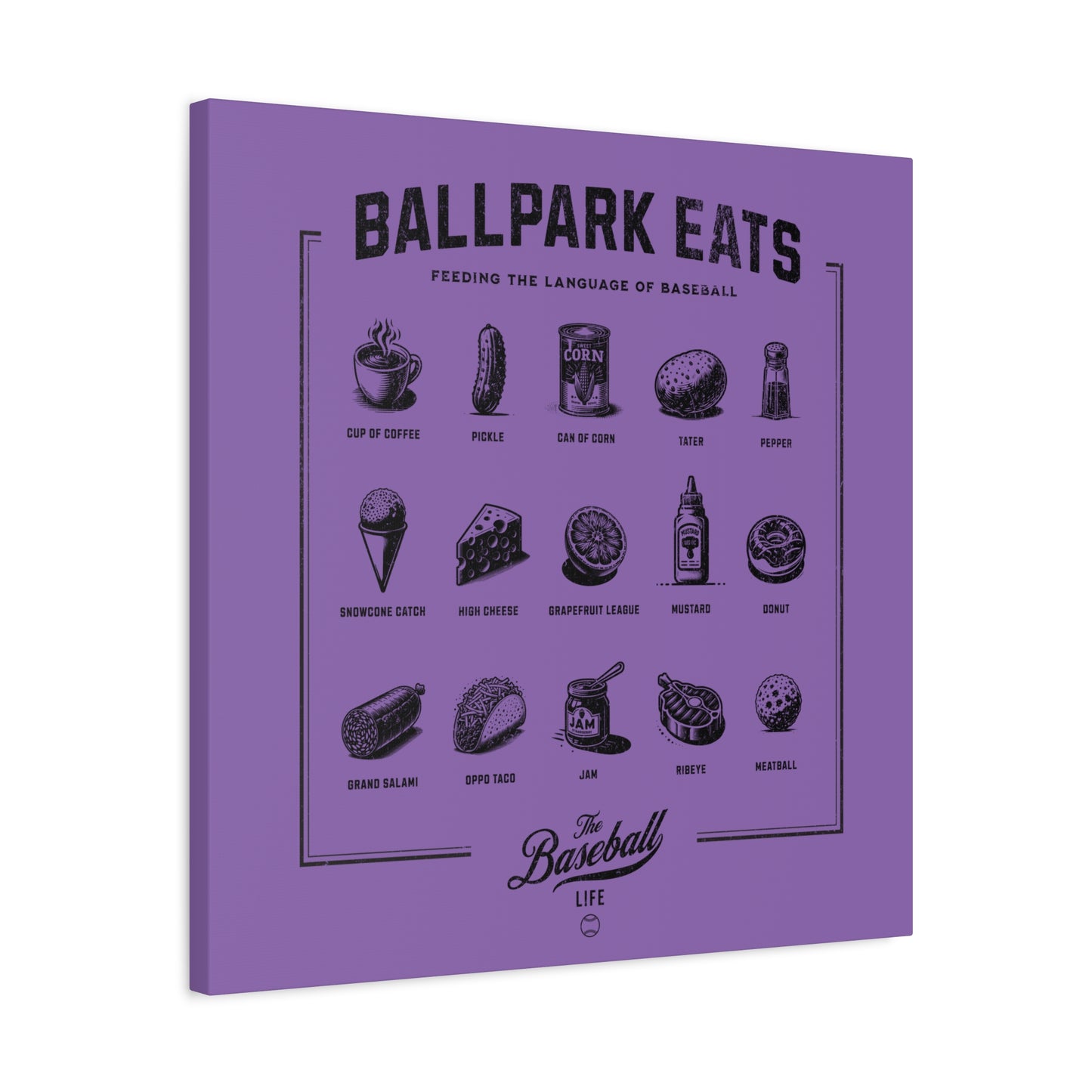 Ballpark Eats_Feeding the Language of Baseball Wall Art Canvas_Light Purple