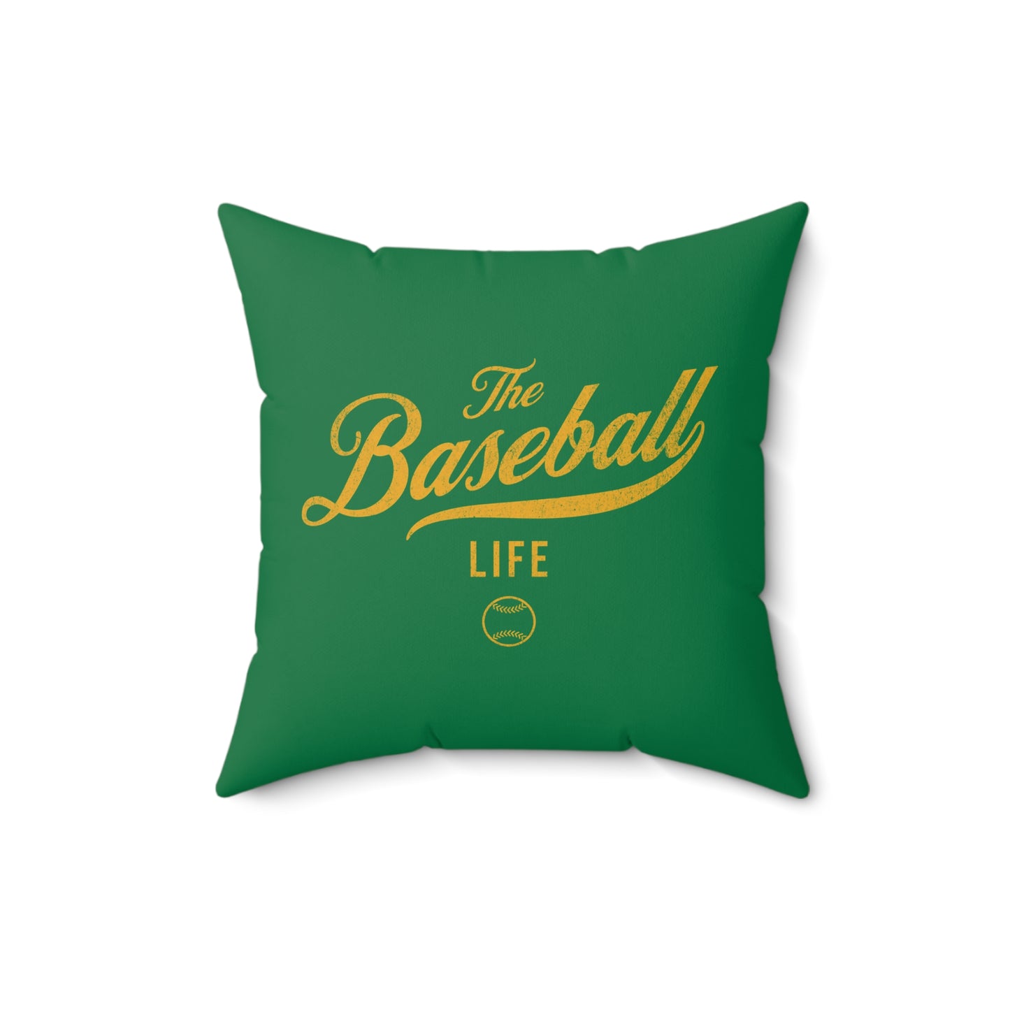 The Baseball Life Accent Pillow_Green w Yellow Print