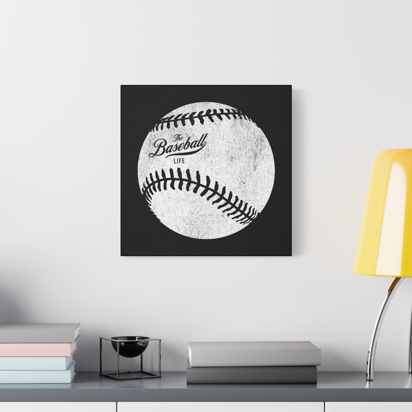 Weathered Baseball Wall Art Canvas_Black