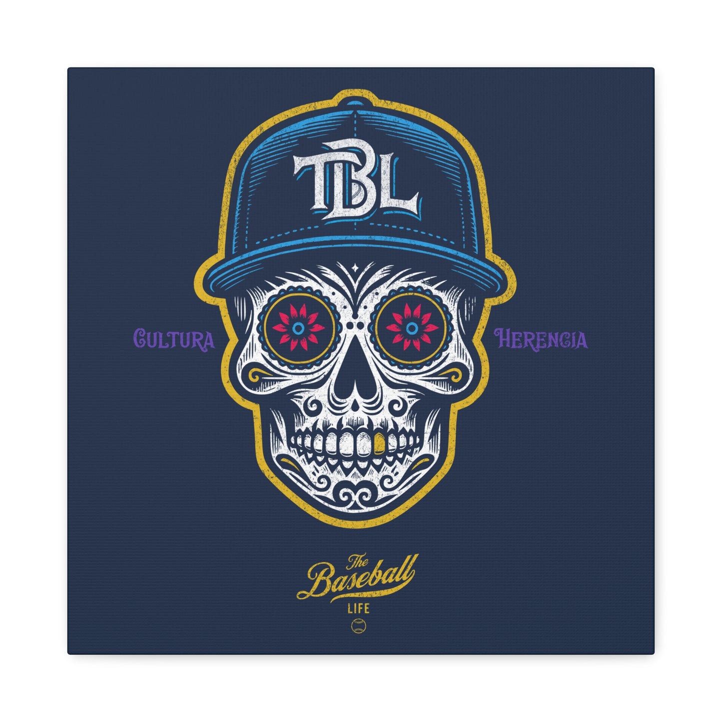 Beisbol Sugar Skull Series_Player 1 Wall Art Canvas_Navy