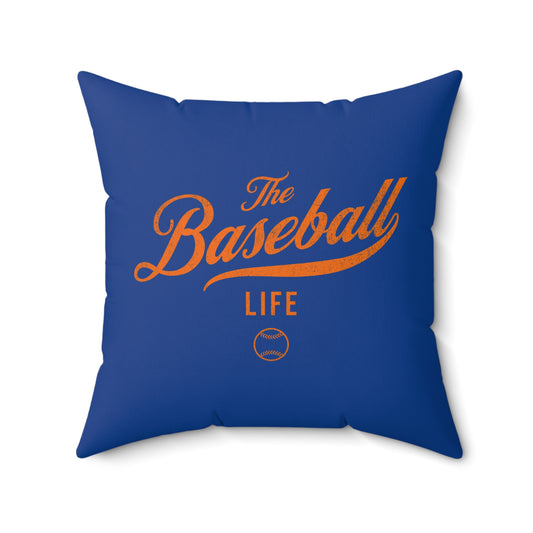 The Baseball Life Accent Pillow_Royal w Orange Print