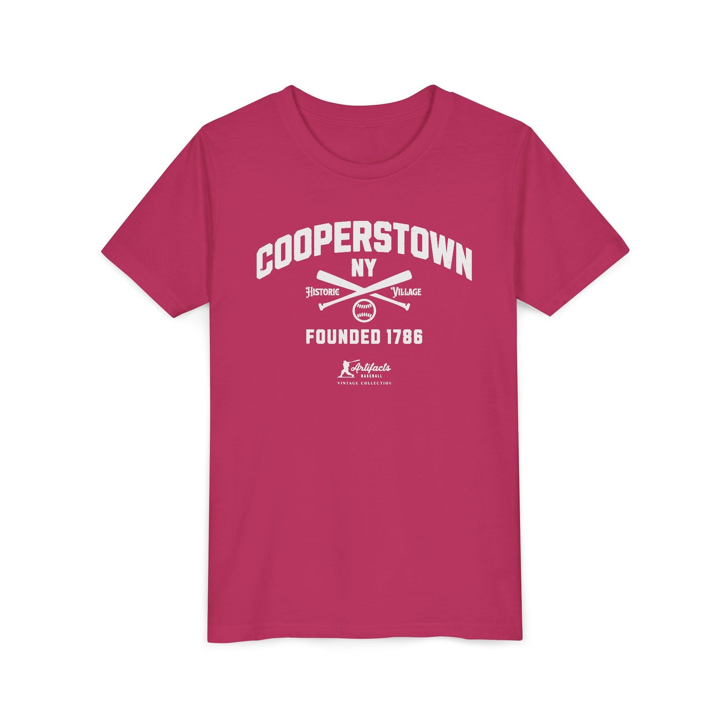 Youth Cooperstown NY White Print_Artifacts Baseball Collection T-Shirt
