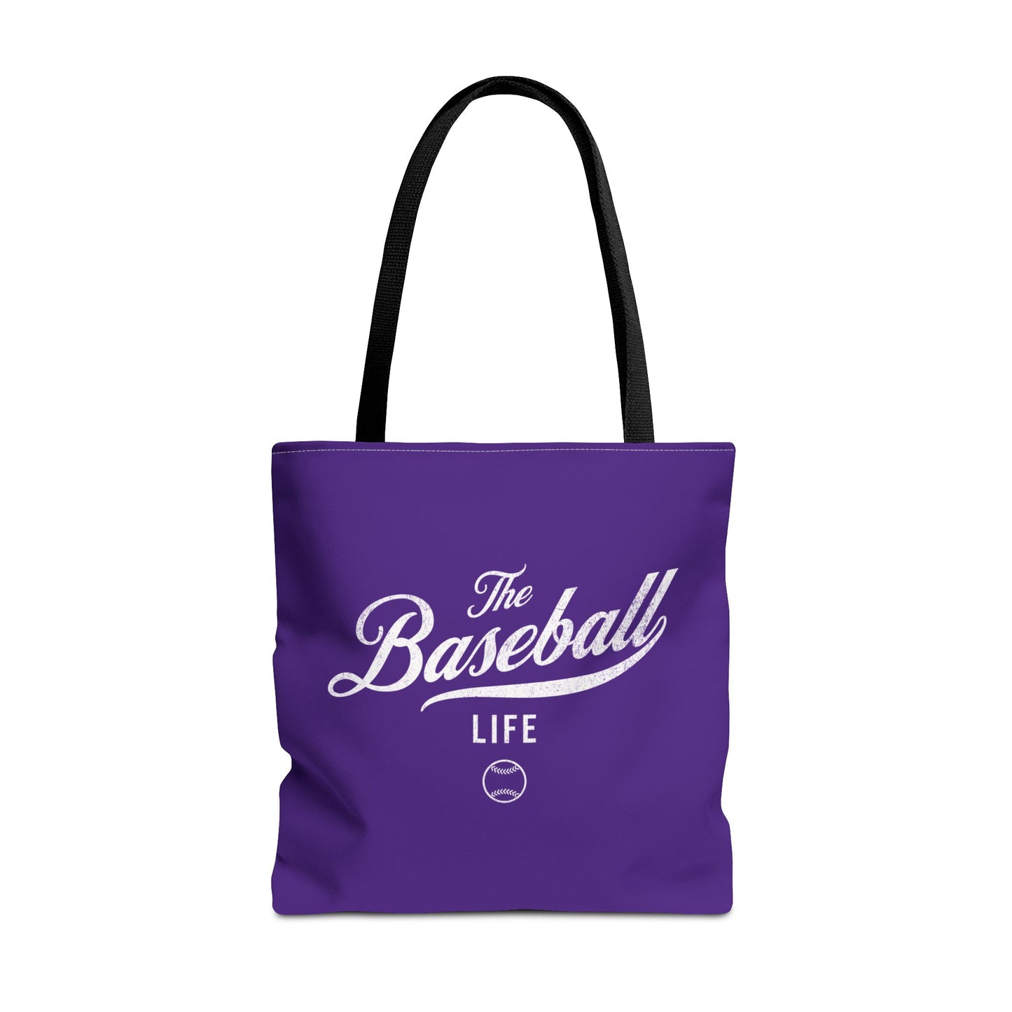 The Baseball Life Tote Bag_Purple w White Print