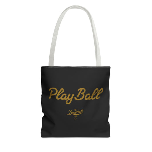 Play Ball Tote Bag_Black with Old Gold Print