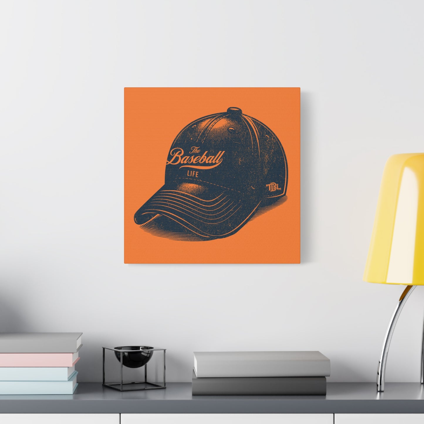 The Baseball Life Ball Cap Wall Art Canvas_Orange
