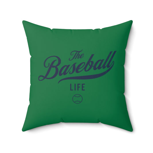 The Baseball Life Accent Pillow_Green w Navy Print