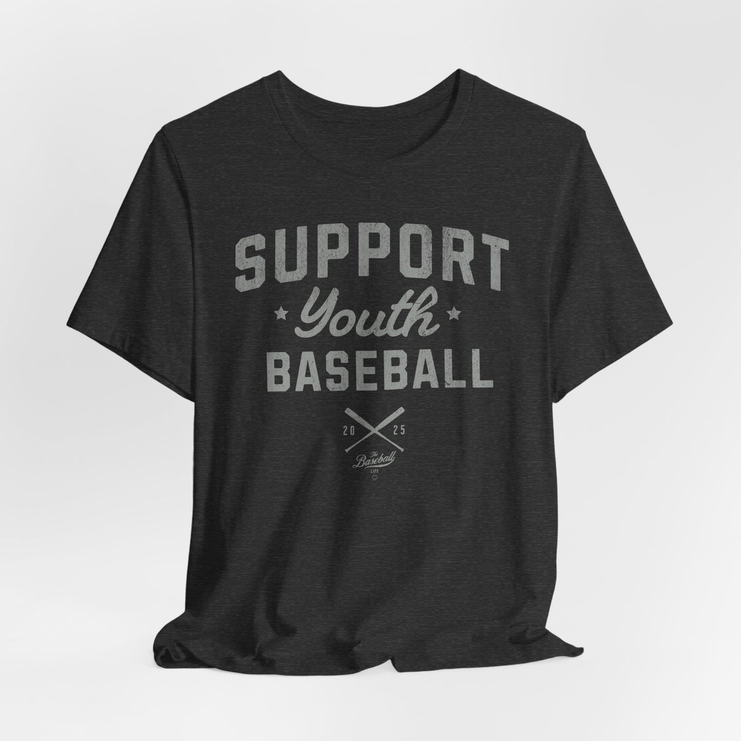 Support Youth Baseball_Silver Gray Print T-Shirt