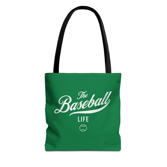 The Baseball Life Tote Bag_Green w White Print