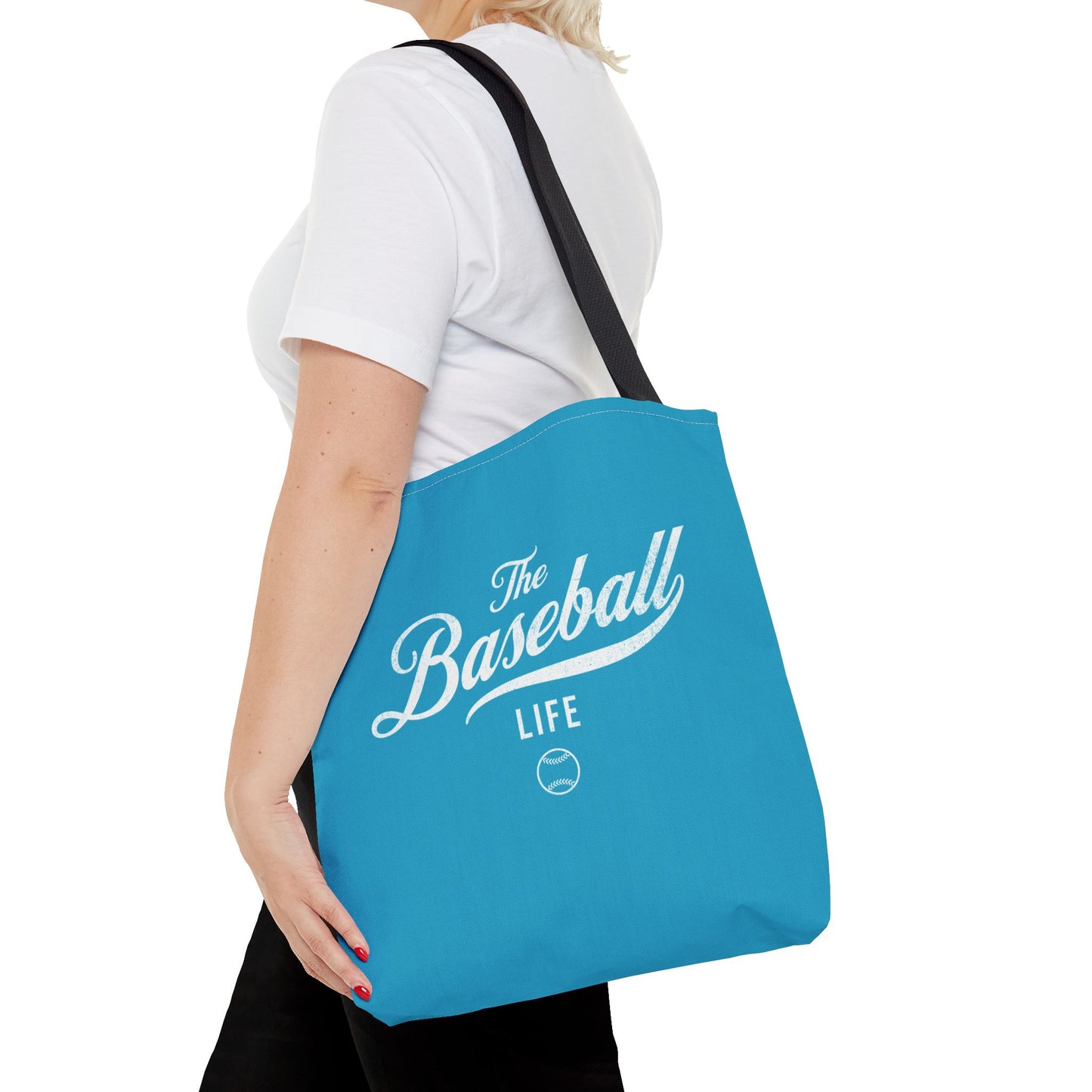 The Baseball Life Tote Bag_Turquoise w White Print