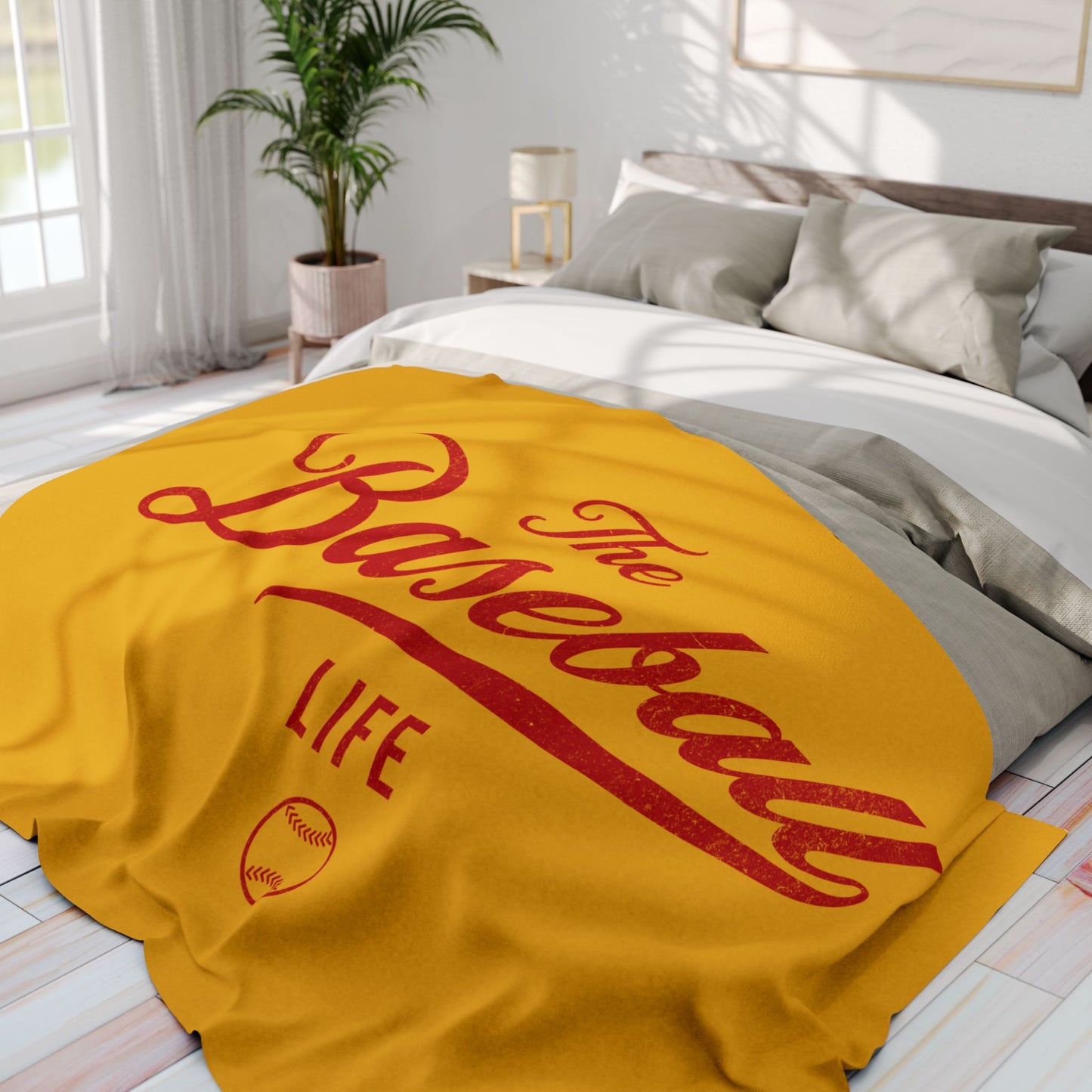 Fleece Blanket_Yellow Gold w Red Print