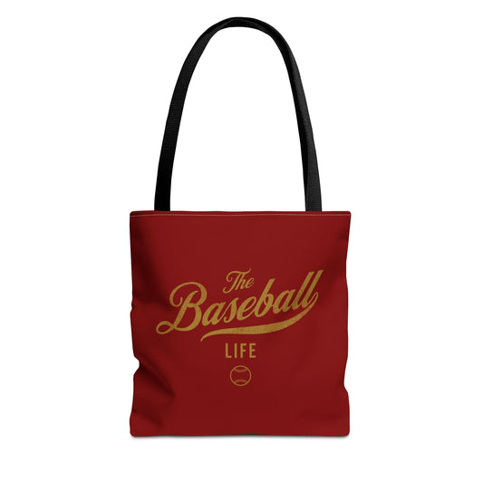 The Baseball Life Tote Bag_Maroon w Old Gold Print