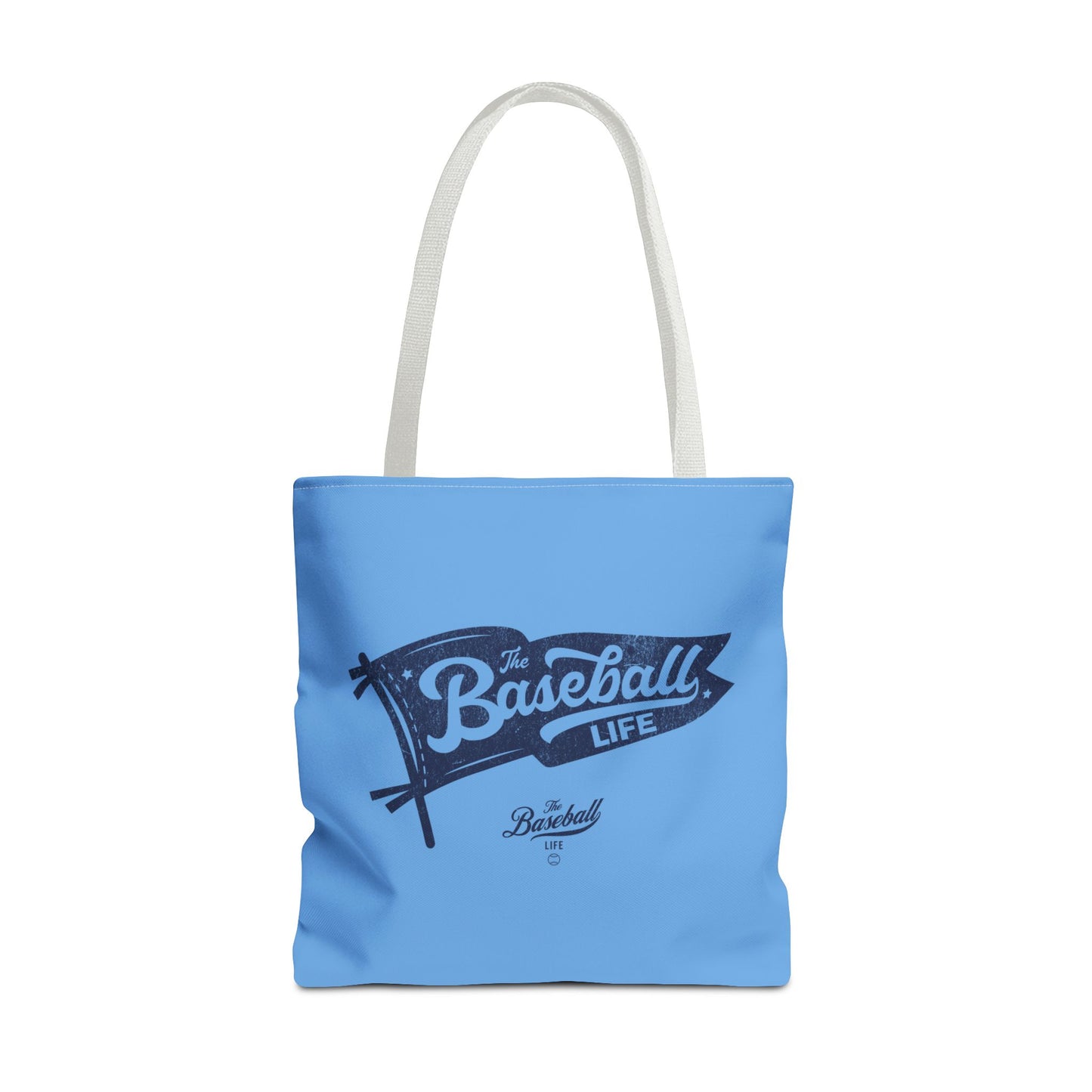 Vintage Pennant Tote Bag_Navy Print on Carolina Blue