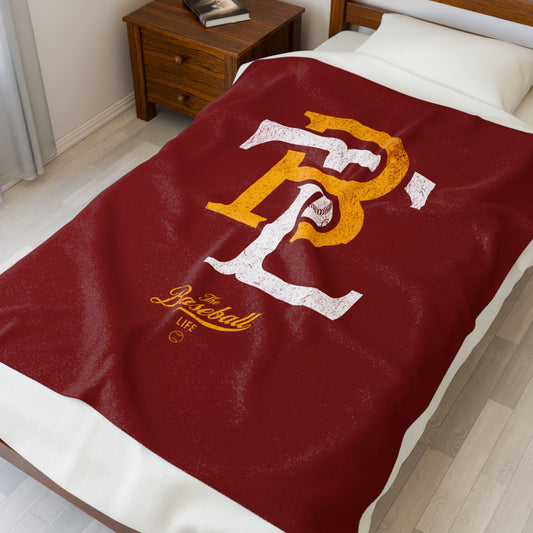 Velveteen Plush Blanket_The Baseball Life Retro Insignia_Maroon
