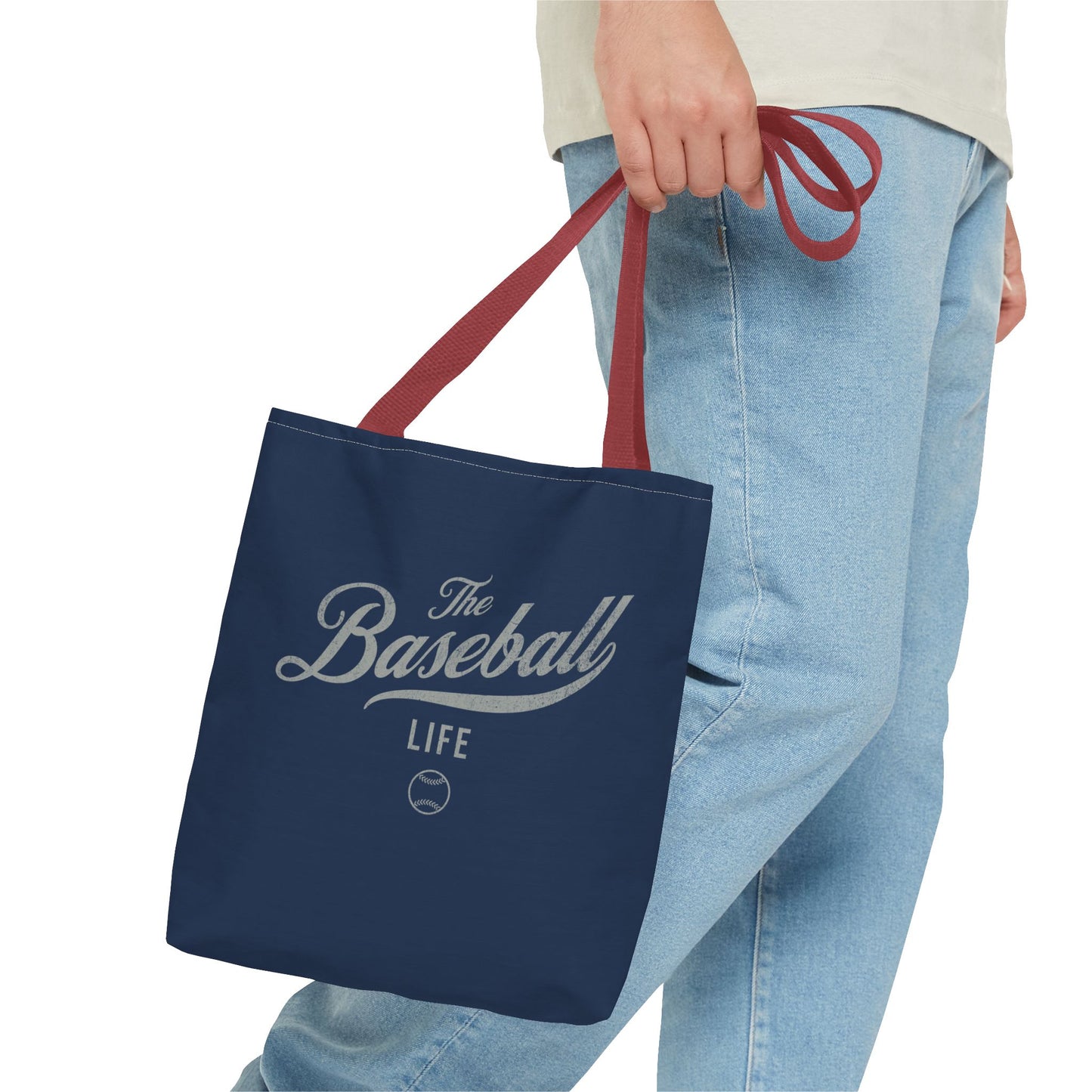 The Baseball Life Tote Bag_Navy w Silver Gray Print