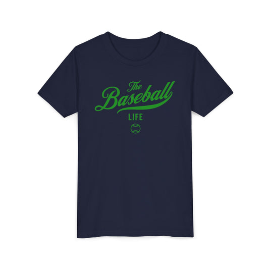 Youth The Baseball Life Classic Script T-Shirt_Green Print