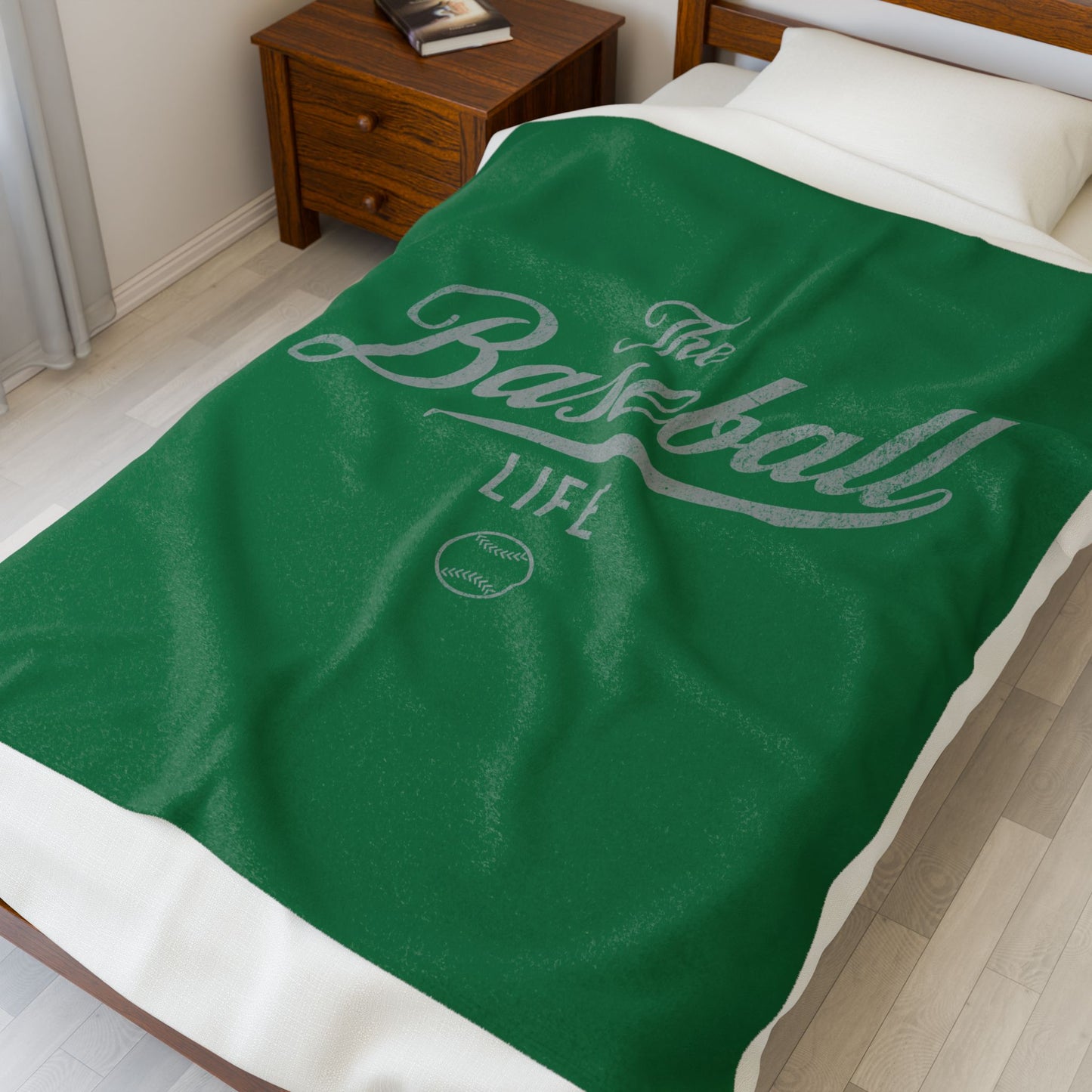 Velveteen Plush Blanket_Green with Silver Gray Print