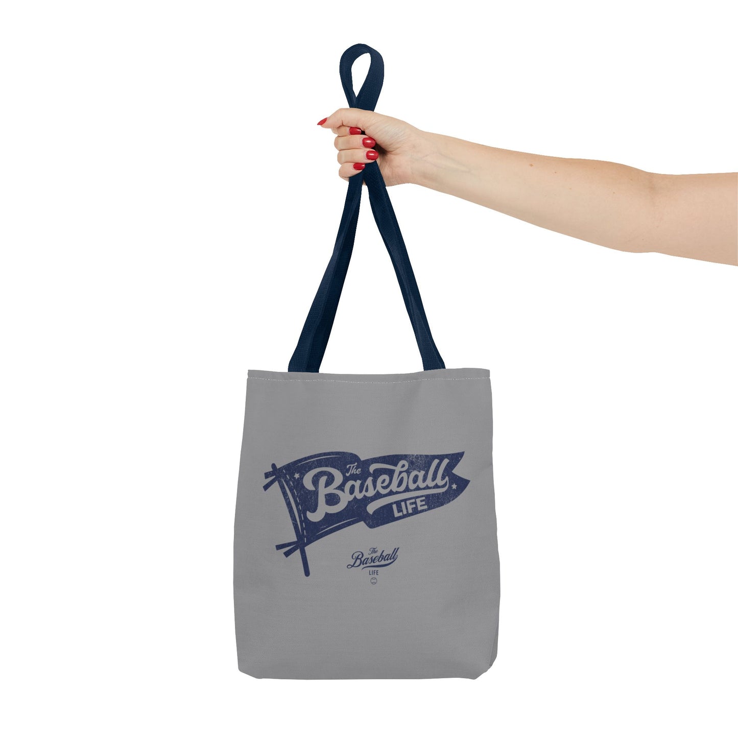 Vintage Pennant Tote Bag_Navy Print on Medium Gray
