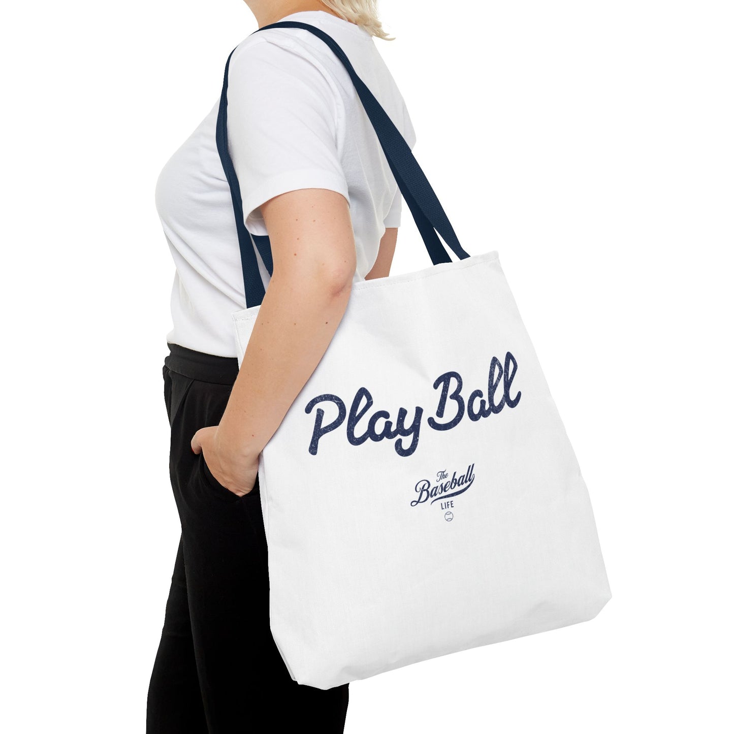 Play Ball Tote Bag_White with Navy Print