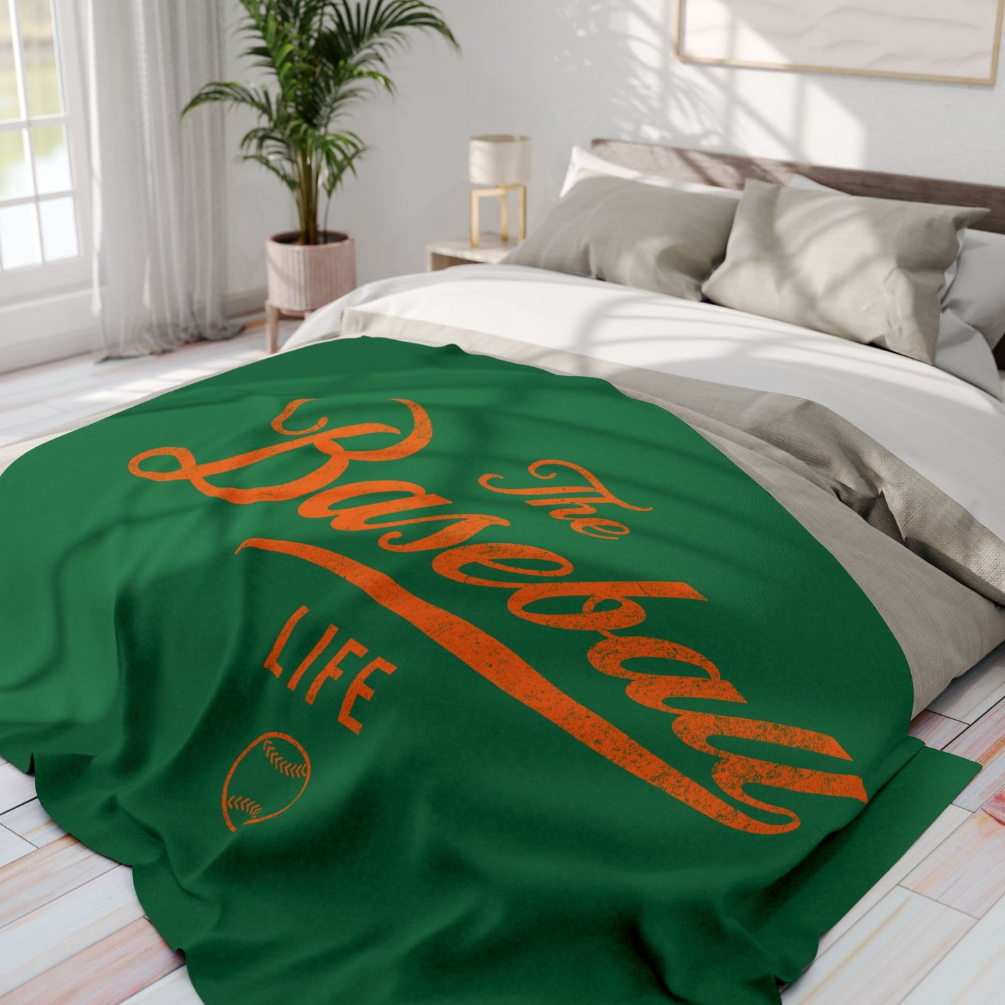 Fleece Blanket_Green w Orange Print