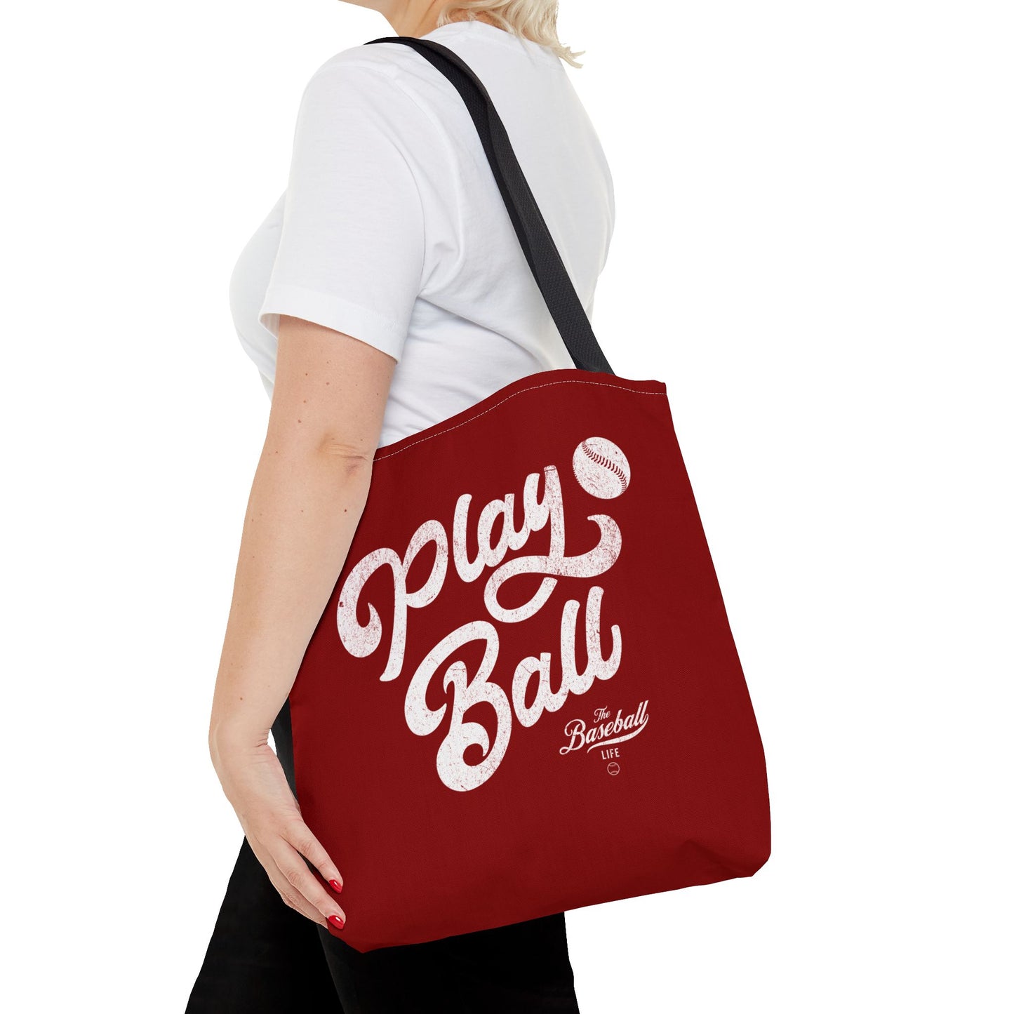 Play Ball Script Tote Bag_Maroon