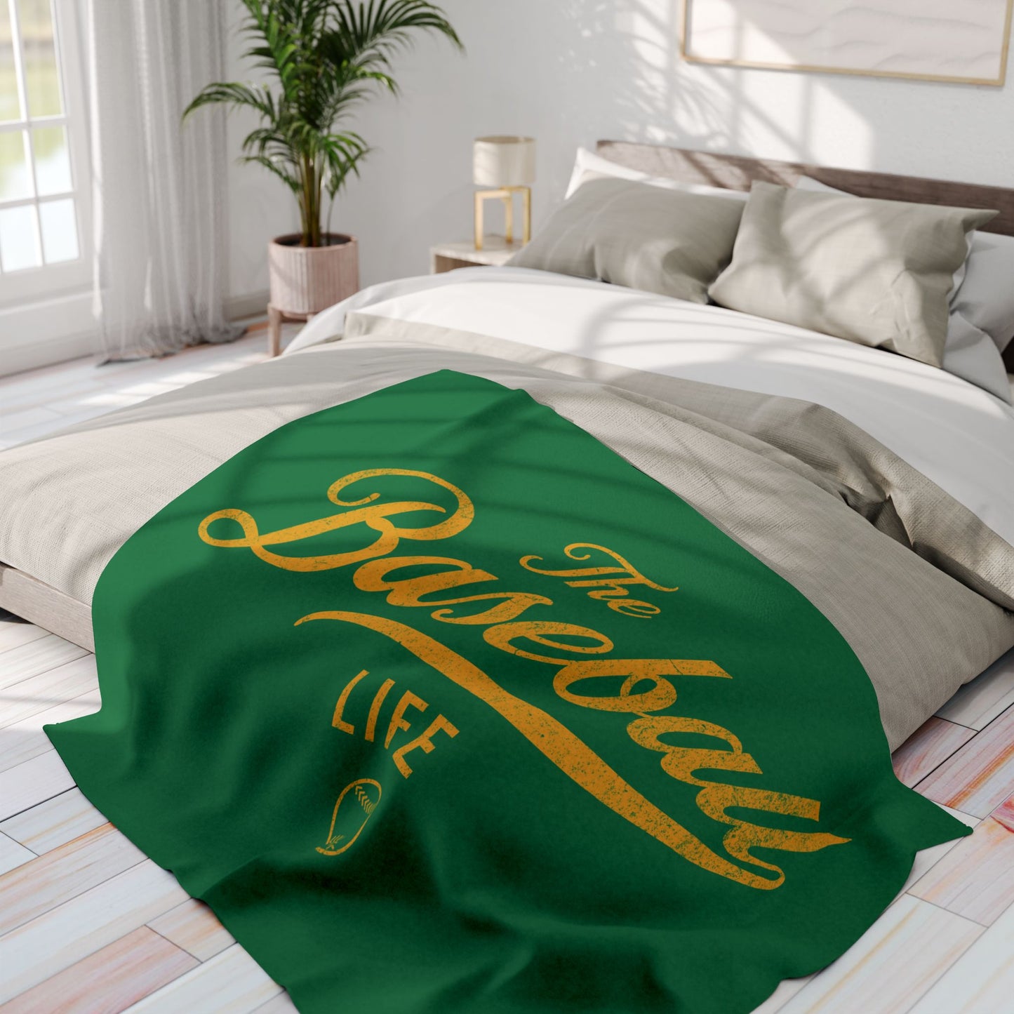 Fleece Blanket_Green w Yellow Gold Print