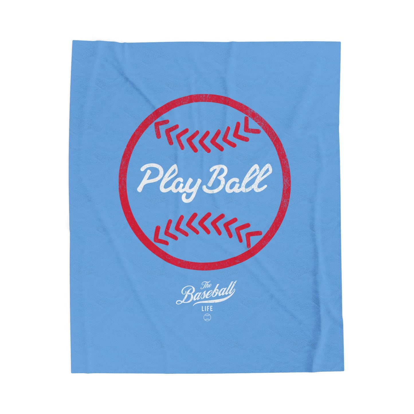 Velveteen Plush Blanket_Play Ball Graphic Baseball_Carolina Blue