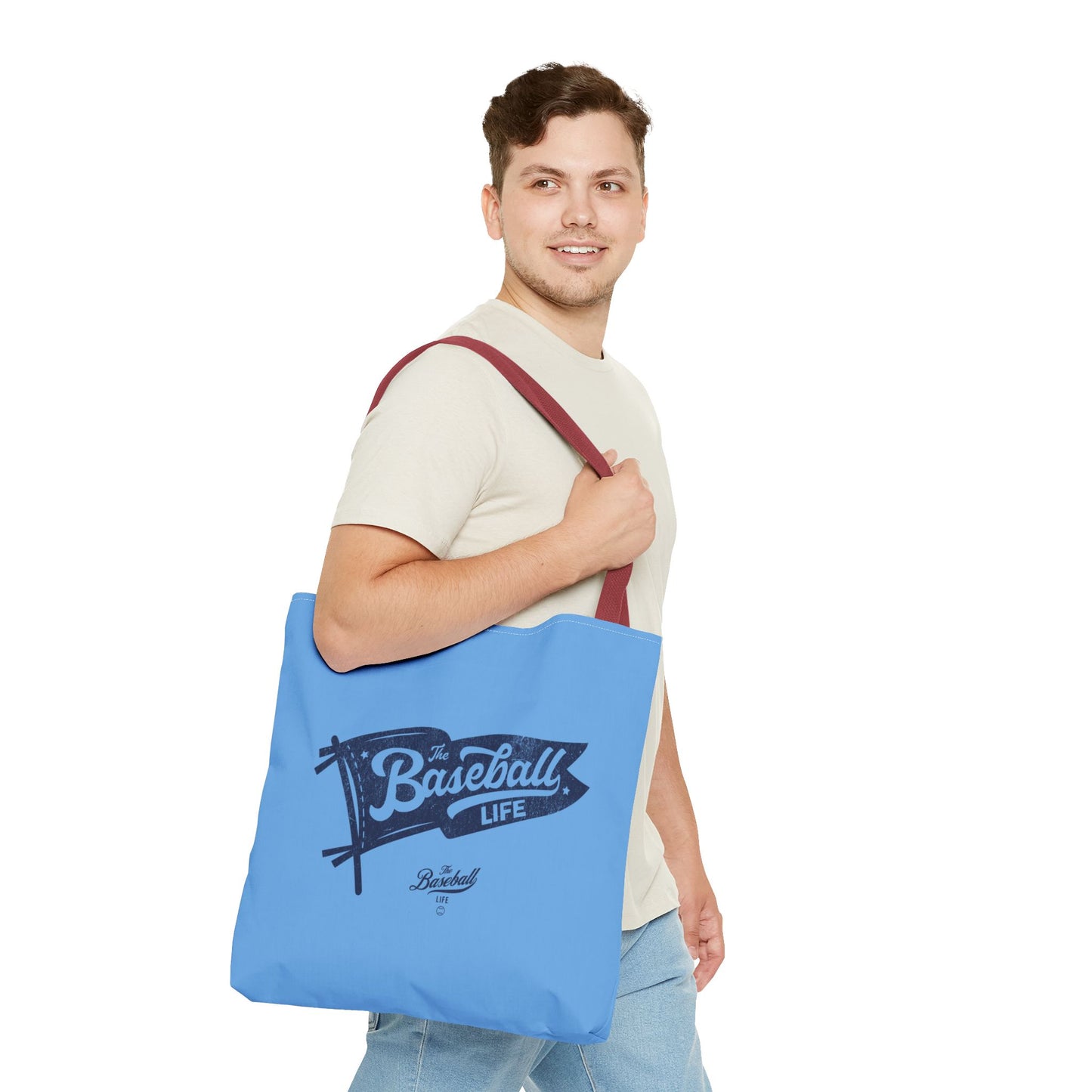Vintage Pennant Tote Bag_Navy Print on Carolina Blue