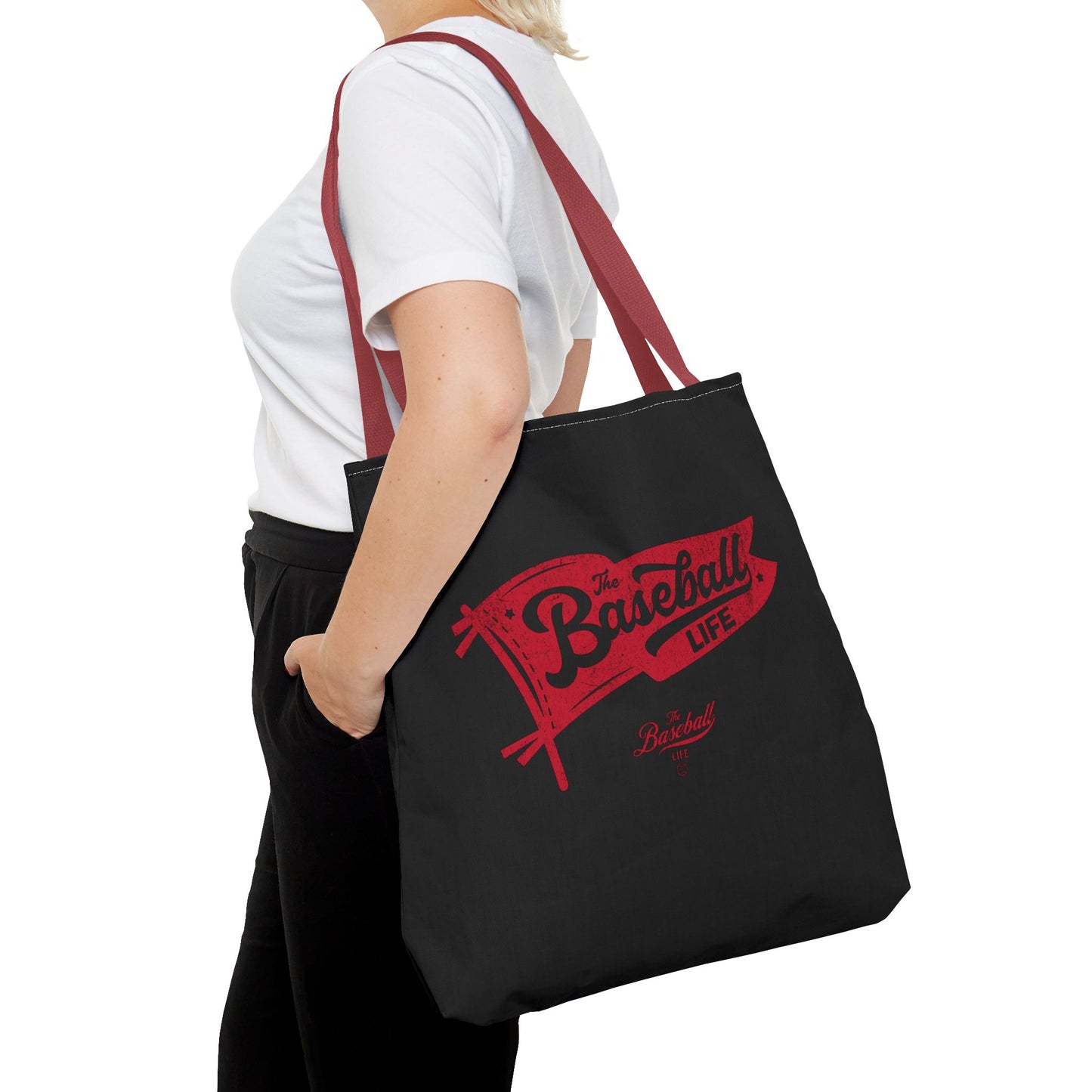 Vintage Pennant Tote Bag_Red Print on Black