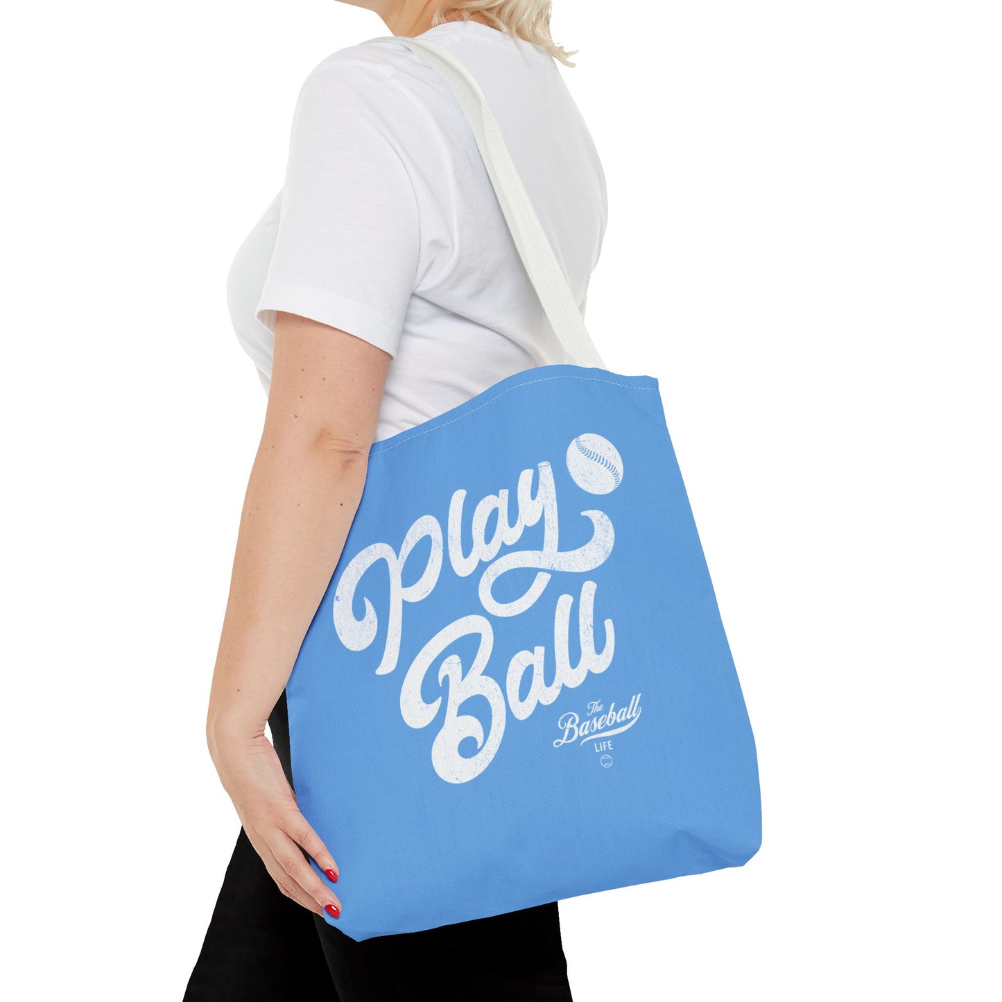 Play Ball Script Tote Bag_Carolina Blue