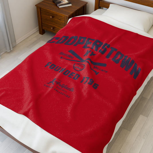 Velveteen Plush Blanket_Artifacts Baseball Collection_Cooperstown NY_Red