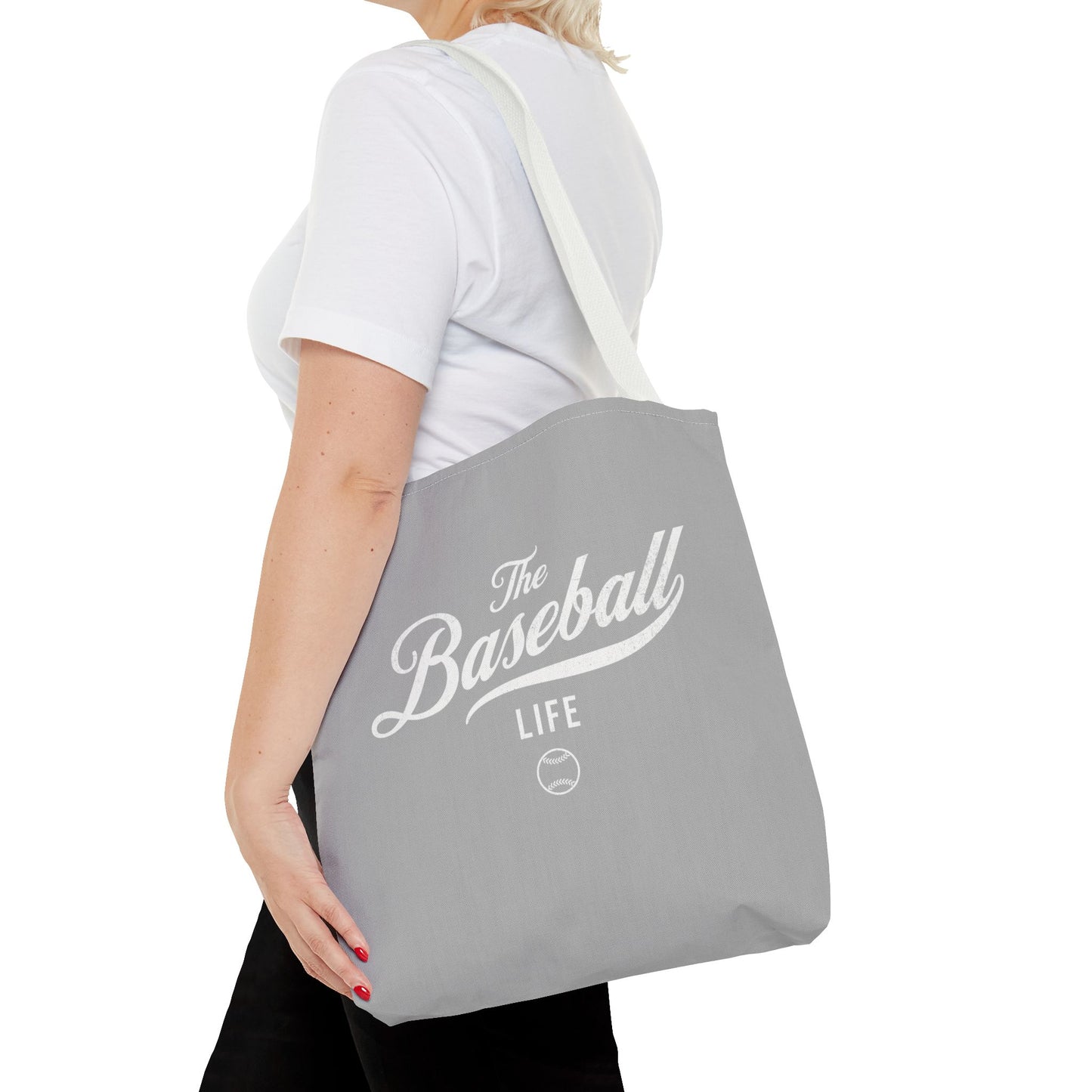 The Baseball Life Tote Bag_Gray w White Print
