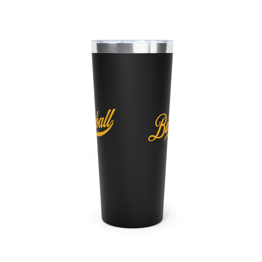 The Baseball Life 22oz Insulated Travel Tumbler_Black w Yellow Gold Print