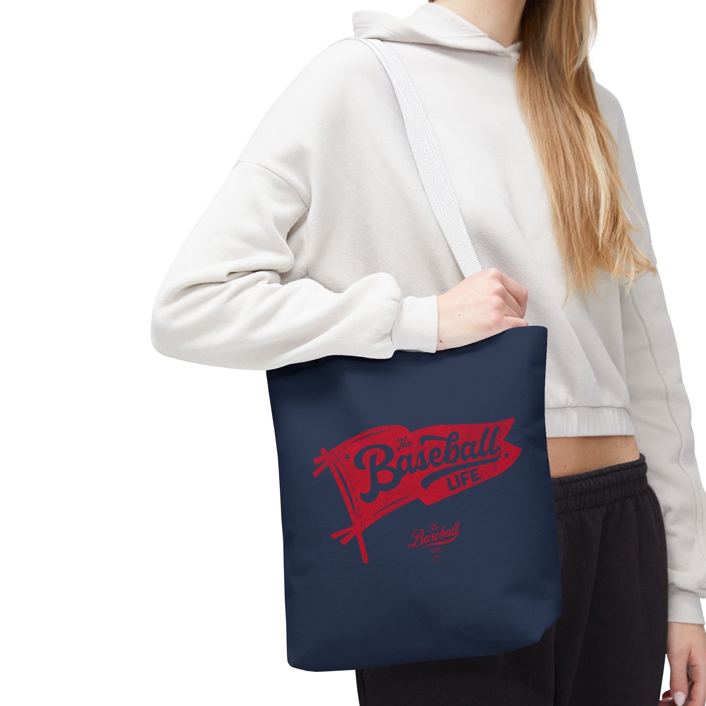Vintage Pennant Tote Bag_Red Print on Navy