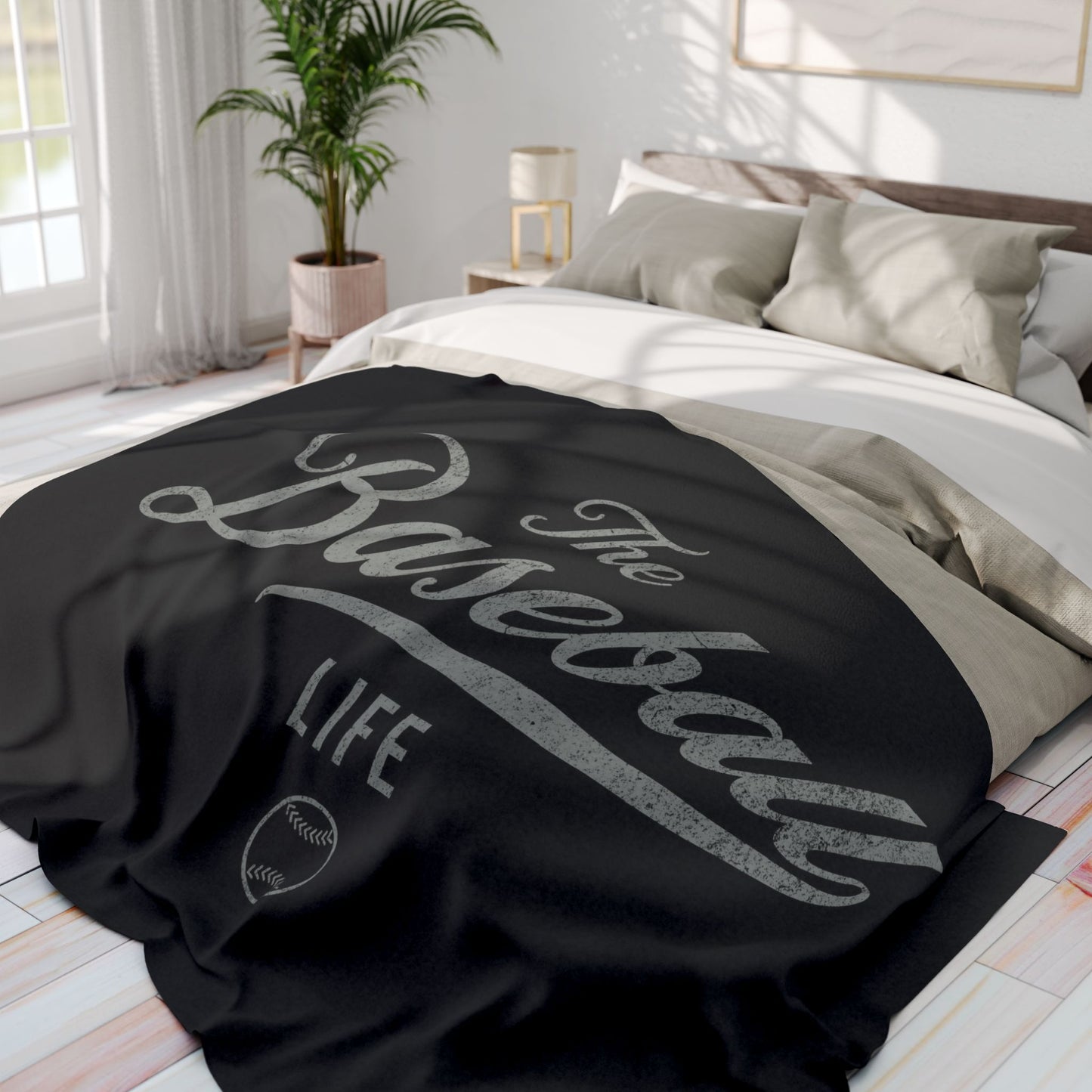Fleece Blanket_Black w Silver Gray Print