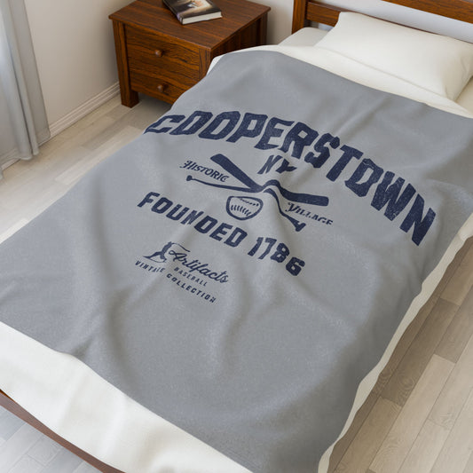Velveteen Plush Blanket_Artifacts Baseball Collection_Cooperstown NY_Light Gray