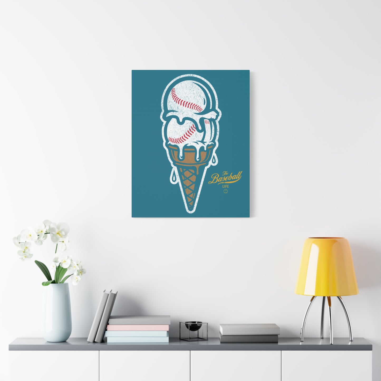 Baseball Ice Cream Cone Wall Art Canvas_Deep Aqua