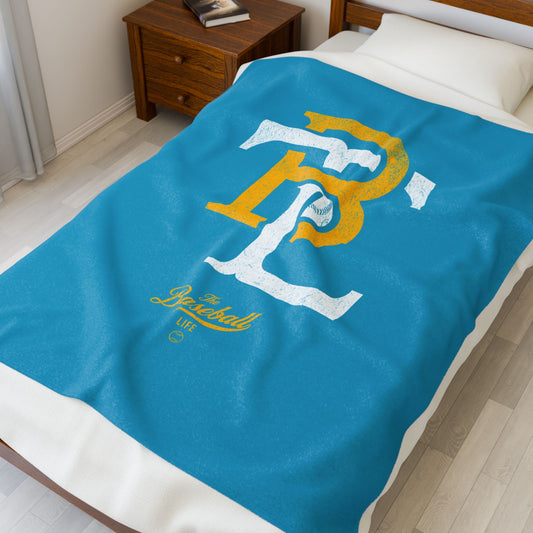 Velveteen Plush Blanket_The Baseball Life Retro Insignia_Turquoise