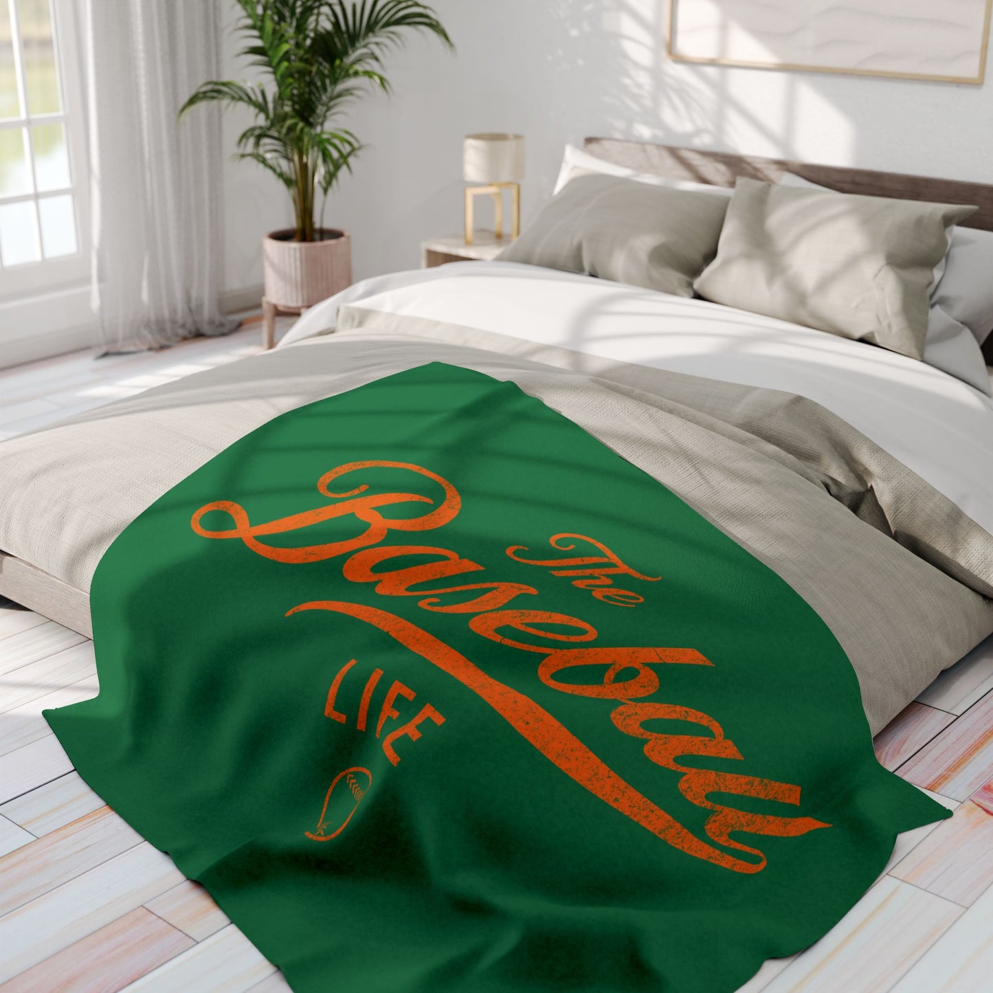 Fleece Blanket_Green w Orange Print