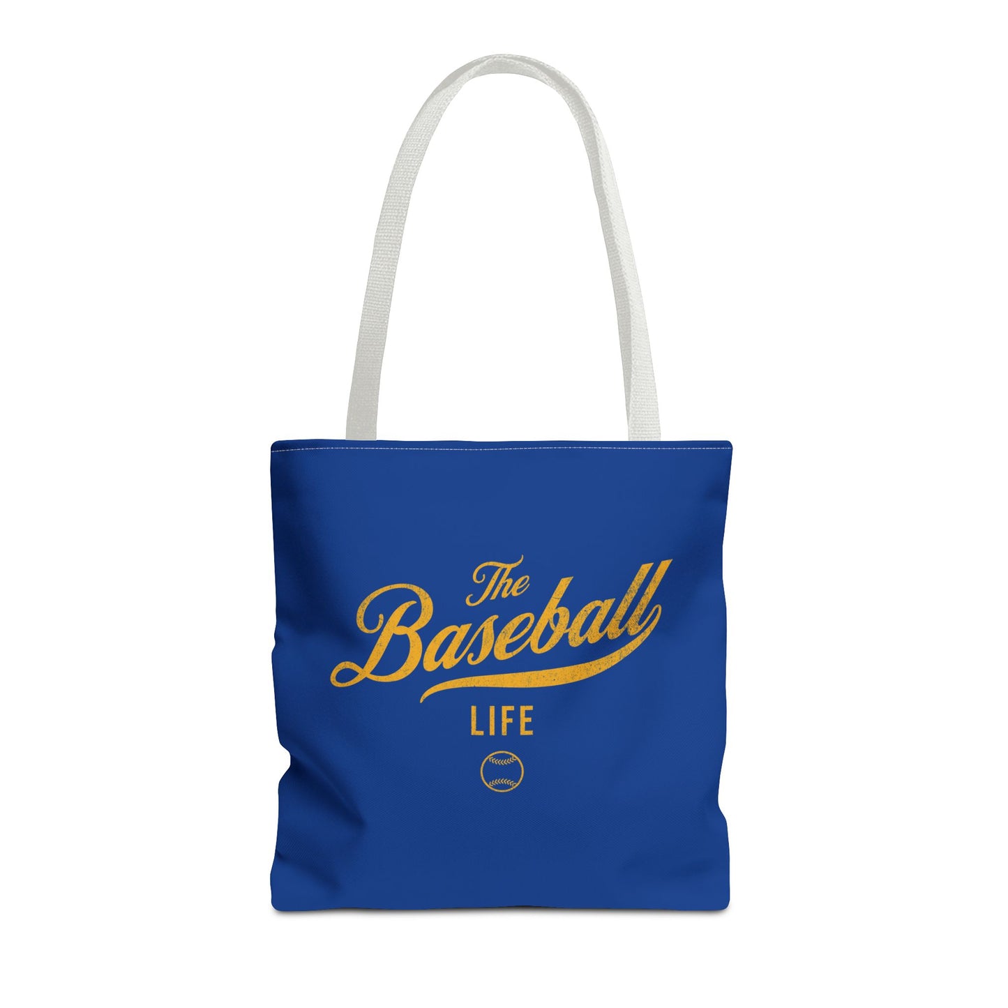 The Baseball Life Tote Bag_Royal Blue w Yellow Gold Print