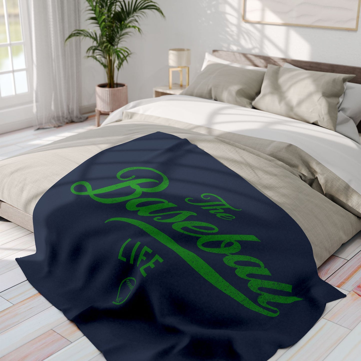 Fleece Blanket_Navy w Green Print