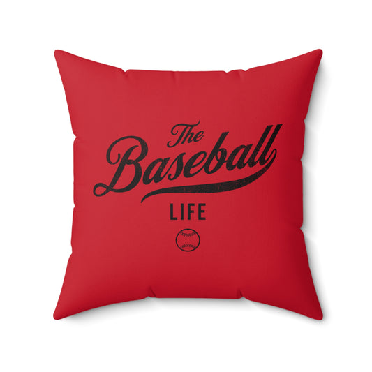 The Baseball Life Accent Pillow_Red w Black Print