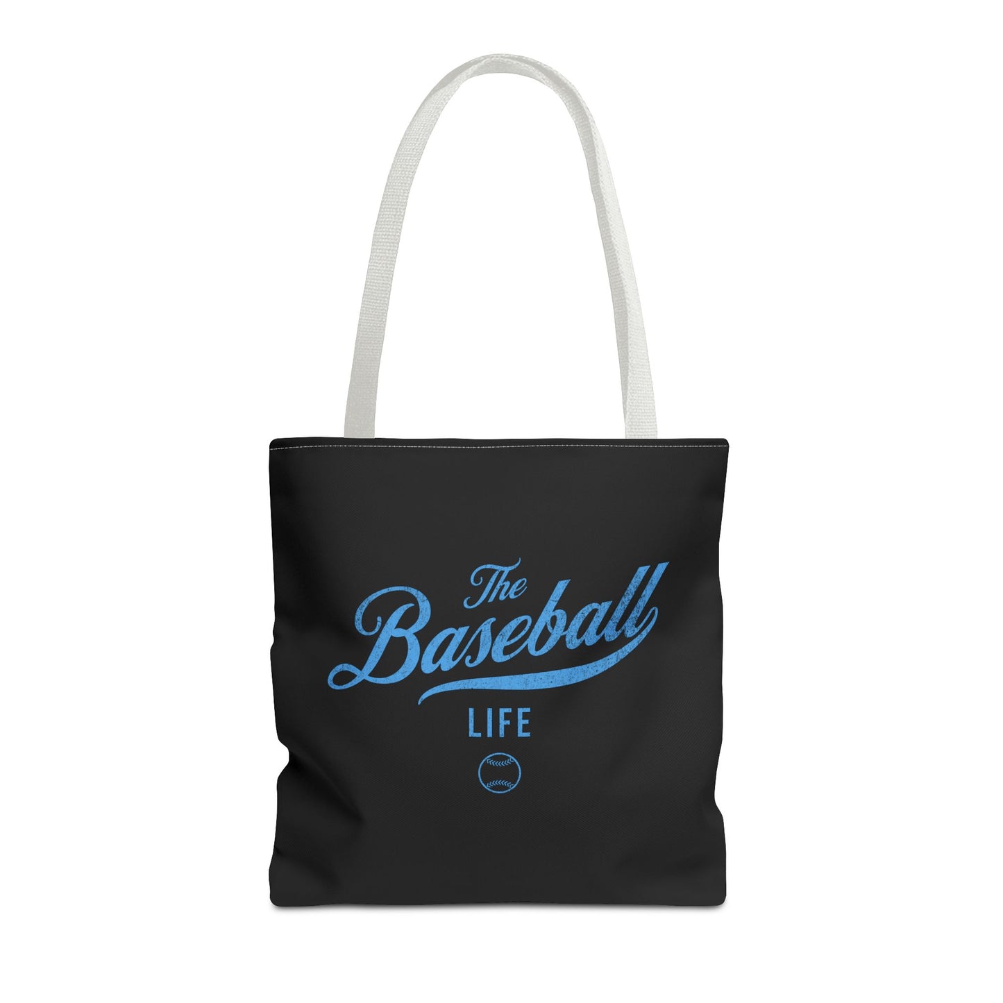 The Baseball Life Tote Bag_Black w Carolina Blue Print