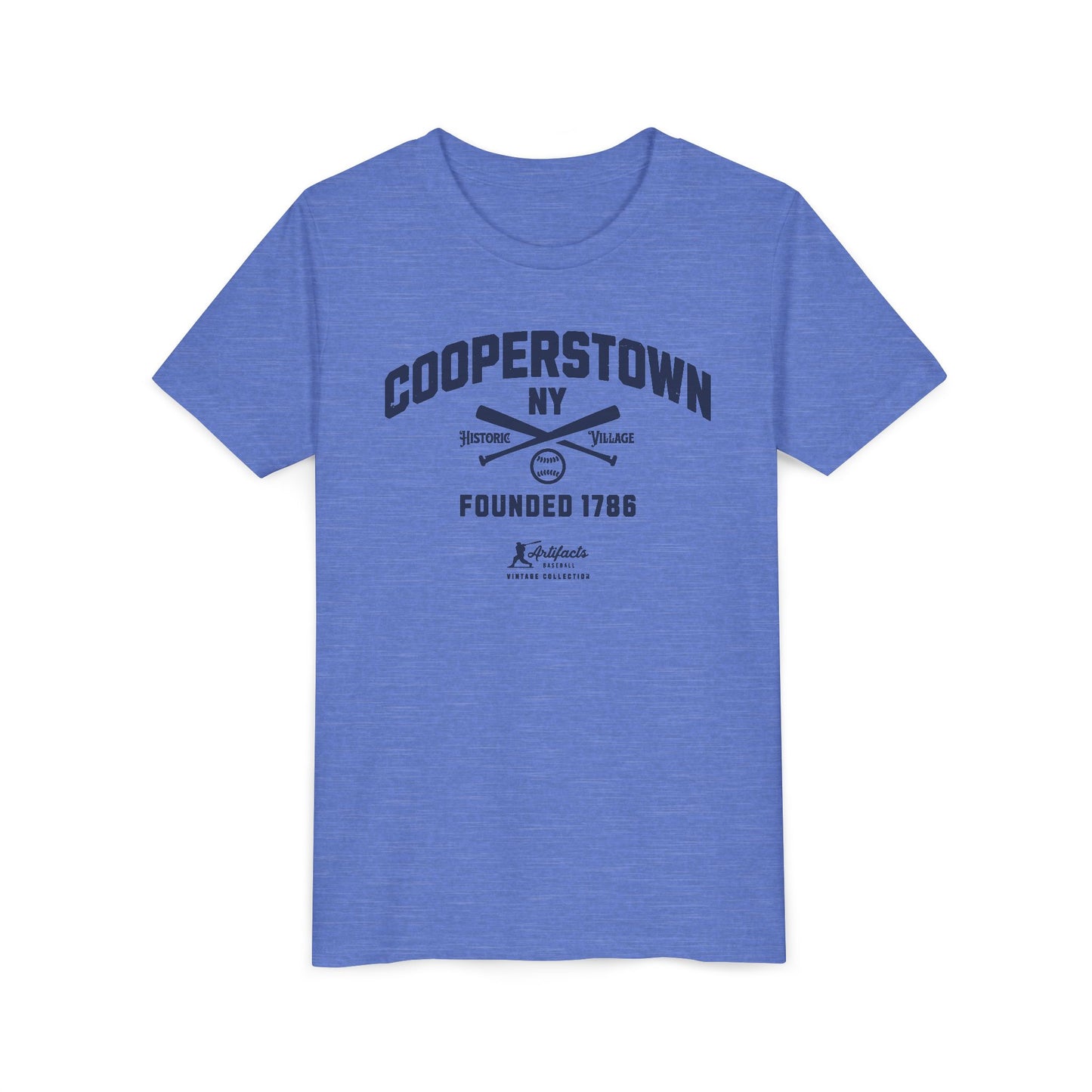 Youth Cooperstown NY Navy Print_Artifacts Baseball Collection T-Shirt
