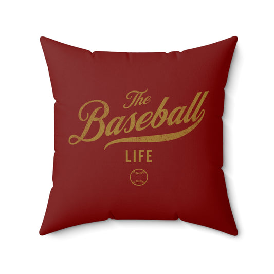 The Baseball Life Accent Pillow_Maroon w Old Gold Print