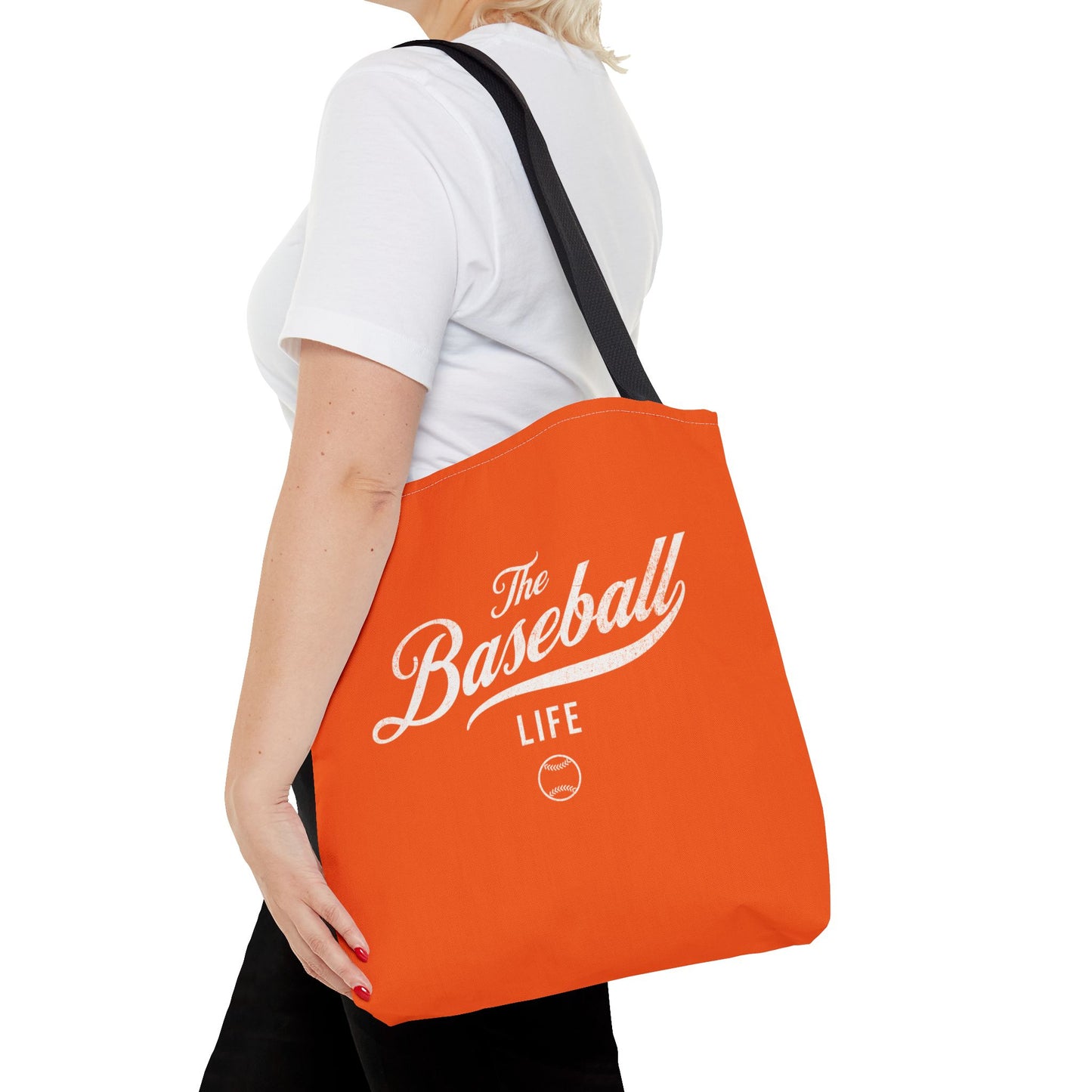 The Baseball Life Tote Bag_Orange w White Print