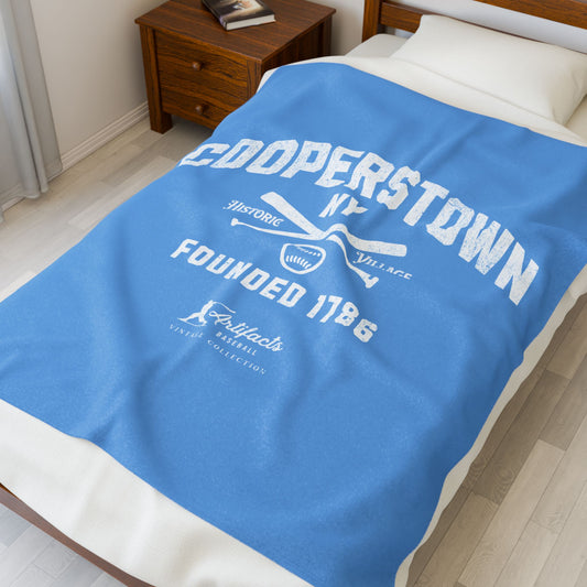 Velveteen Plush Blanket_Artifacts Baseball Collection_Cooperstown NY_Carolina Blue