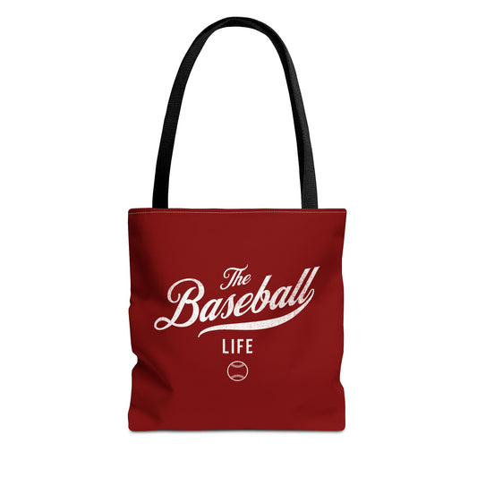 The Baseball Life Tote Bag_Maroon w White Print